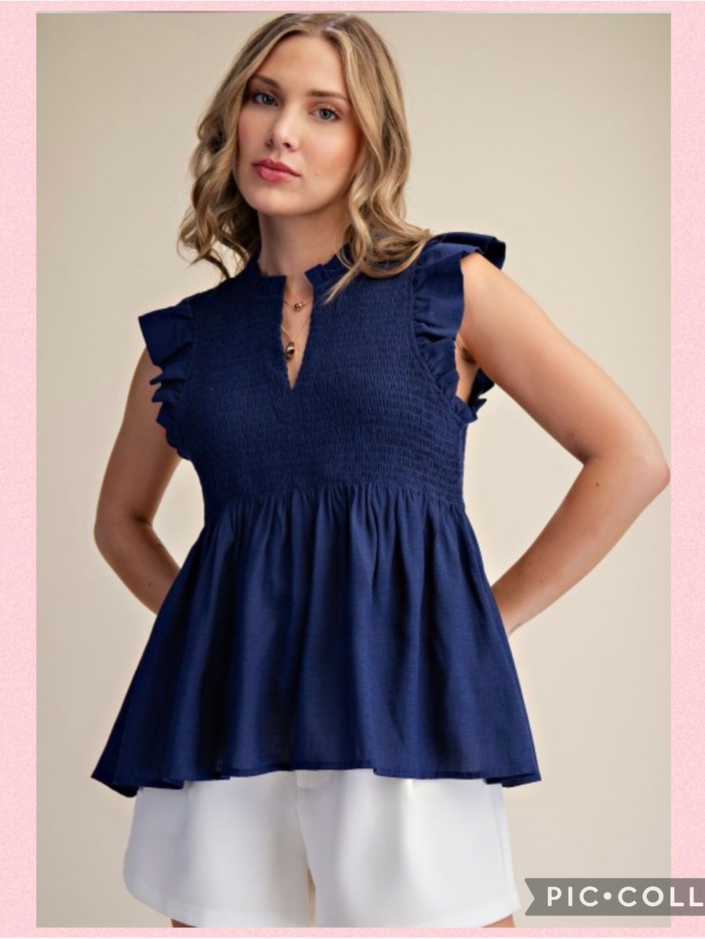 💖 Navy Flutter Sleeve Smocked Top💖
